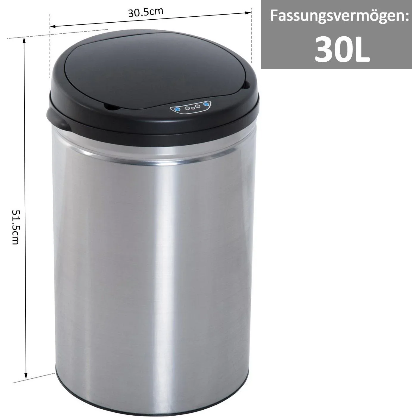 Edelstahl Mülleimer 30L Automatik Sensor mit Inneneimer (rund) - 2