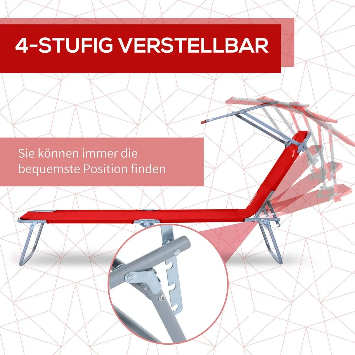 Sonnenliege Gartenliege Wellnessliege Strandliege klappbar mit Sonnenschutz Rot - 3