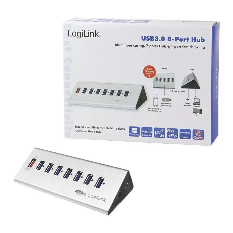 USB 3.0 HUB 7-port, Aluminium, inkl. Power Suppl - 0