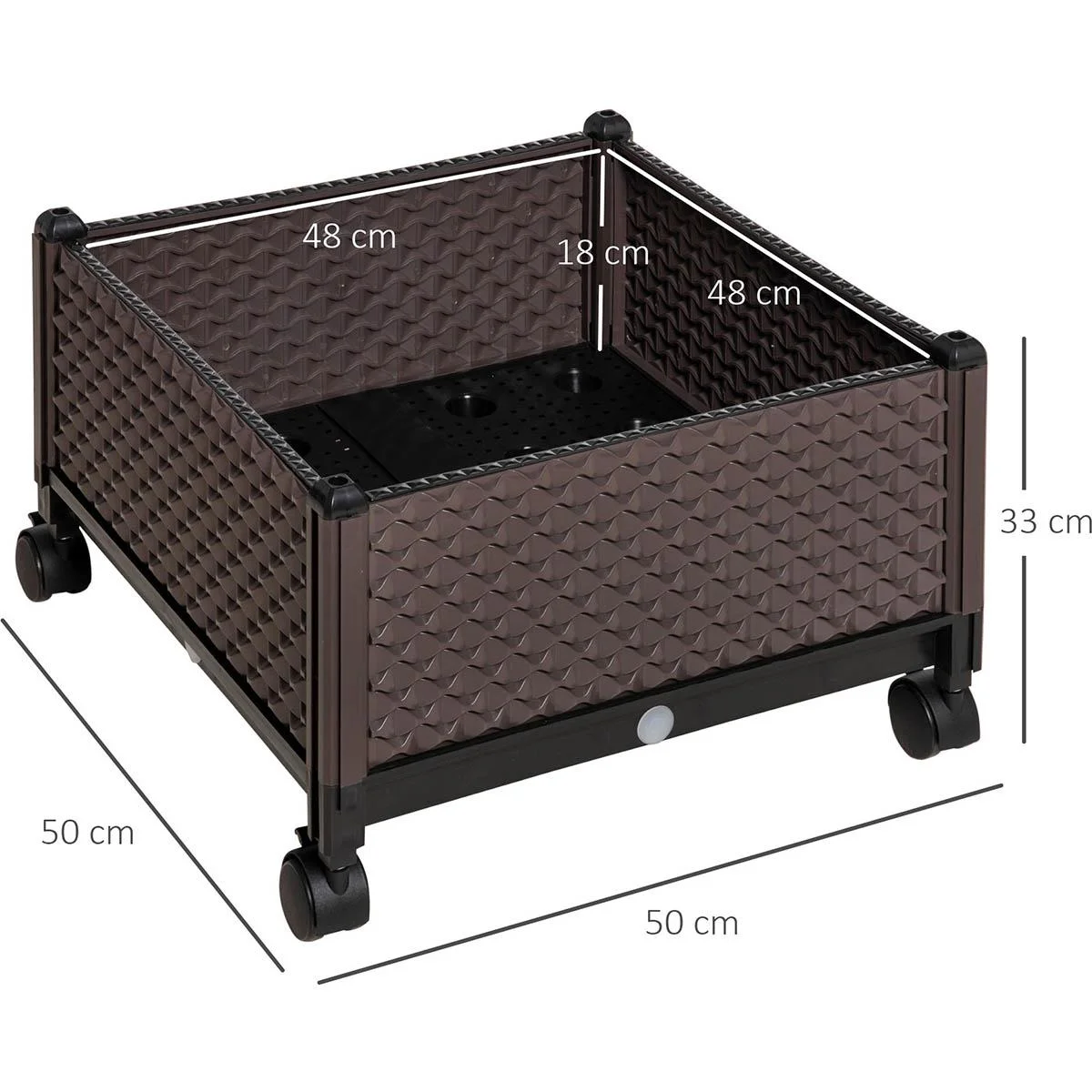 Hochbeet 2-teiliger DIY Pflanzkasten mit Rollen Abflusslöchern Pflanzkasten Blumenkasten Frühbeet Kunststoff Braun - 1