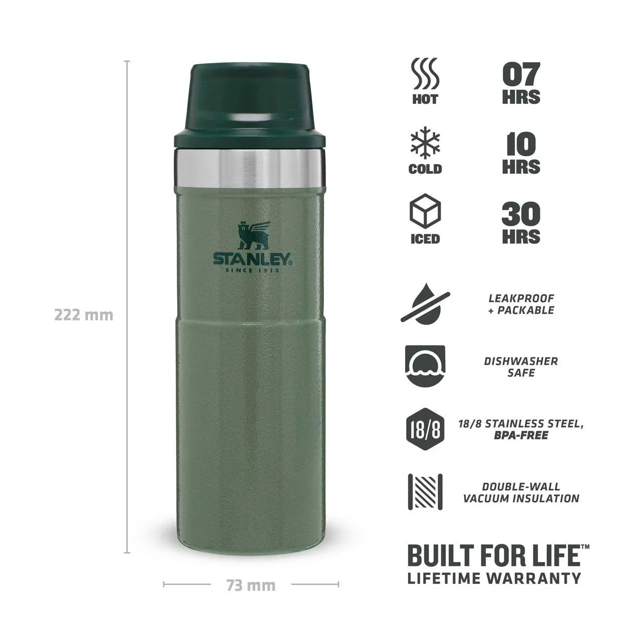 Classic Trigger-Action Travel Mug 0,473 l, Stahl 18/8, Vakuumisolierung, Hammertone Green - 3