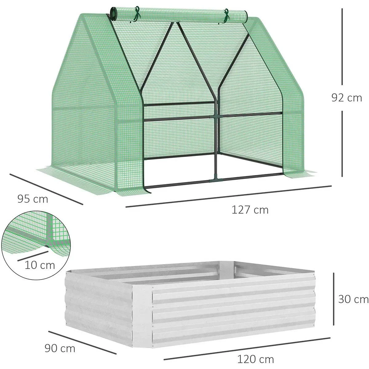Foliengewächshaus Frühbeet mit Tür zum Aufrollen Gewächshaus Treibhaus Tomatenhaus 127 x 95 x 92 cm Grün - 2