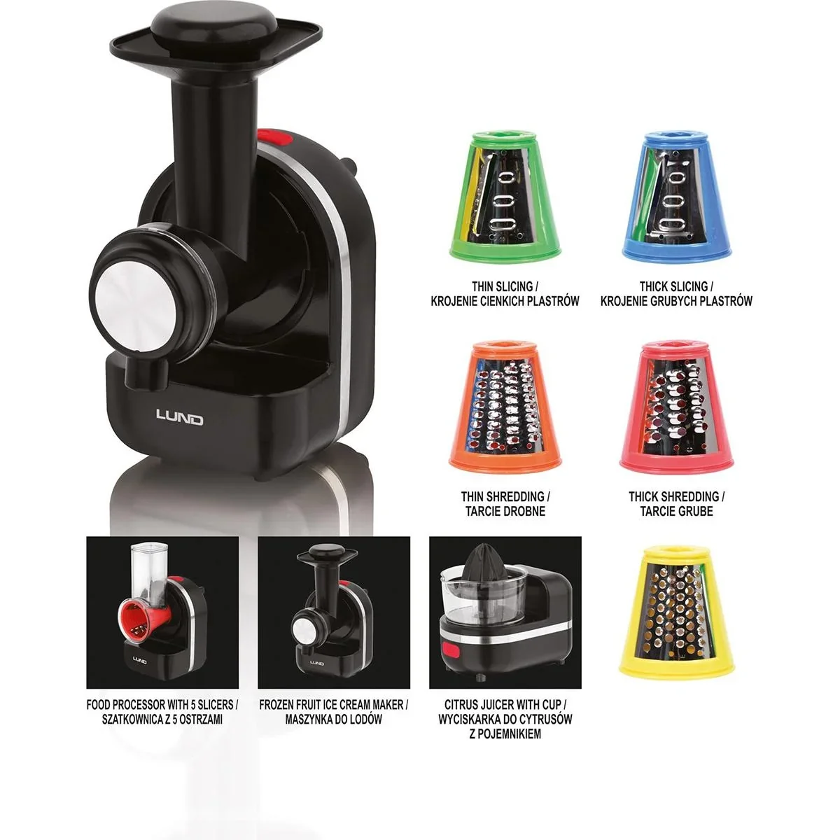 LUND Küchenmaschine/ Fleischwolf/ Entsafter 3IN1 - 150W - Anti-Rutsch-Füße - 4