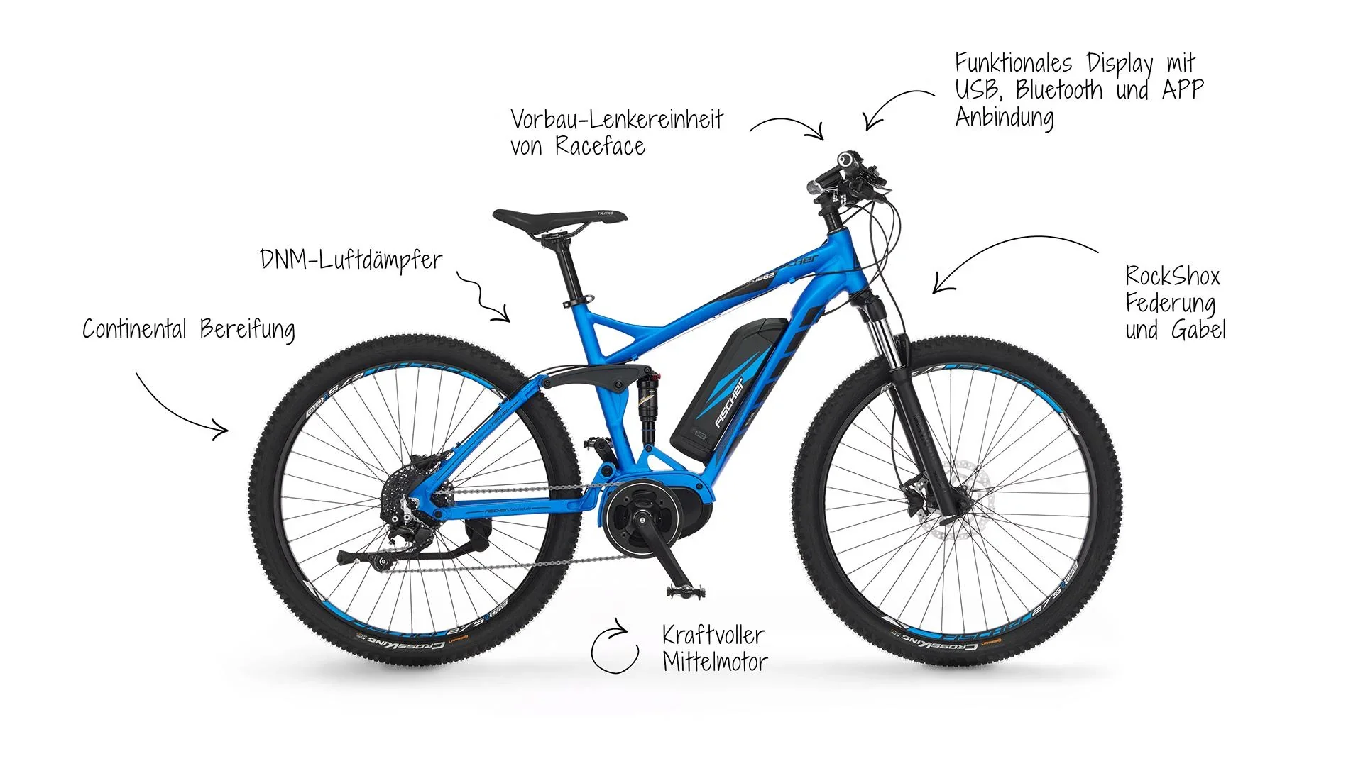 Unisex E-Bike MTB, 27,5 Zoll, Rahmengröße 48cm, 10-Gang Kettenschaltung, blau matt, MONTIS EM 1862 - 8