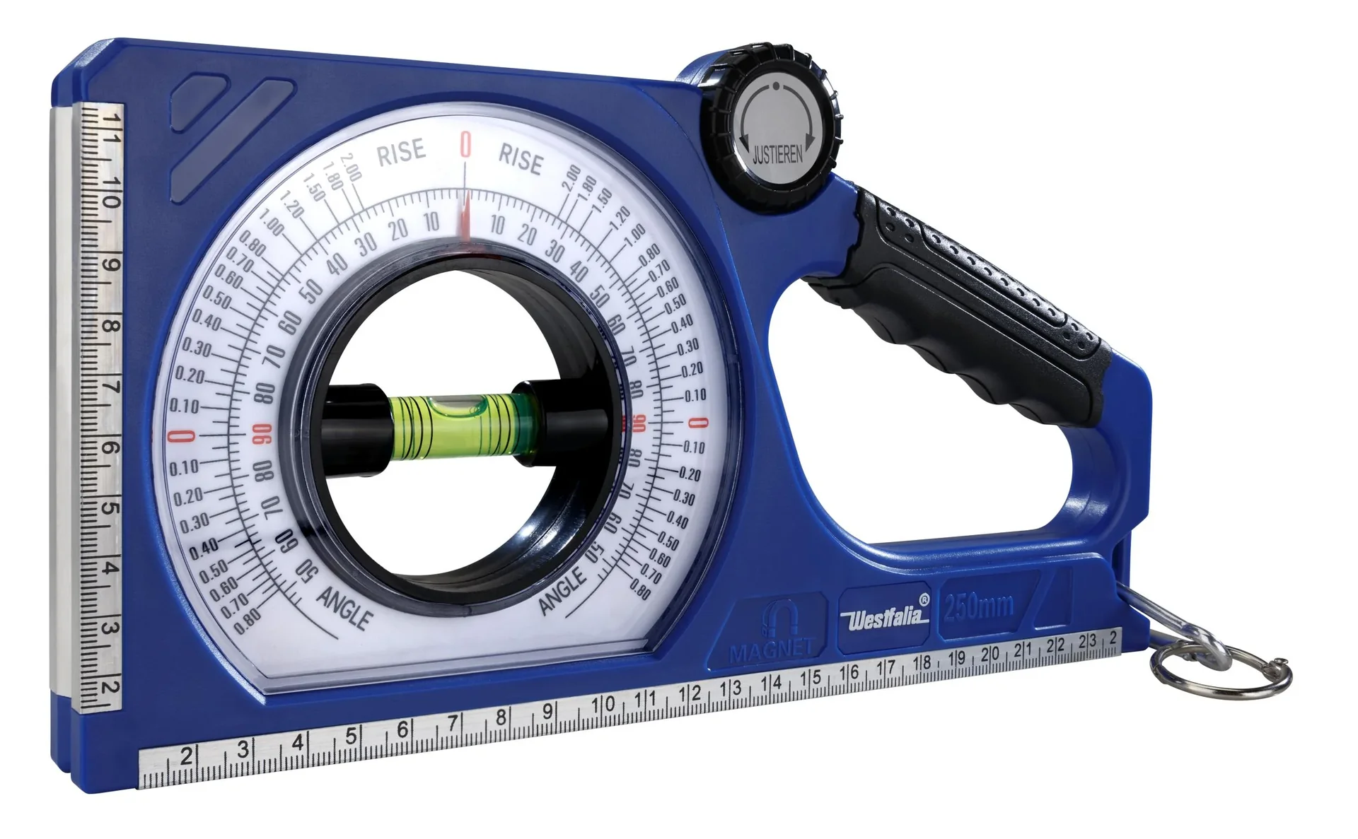 Winkelmesser 250 mm mit einstellbarer Libelle und Magnet - 0