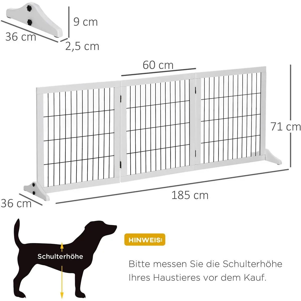 Absperrgitter für Hunde Schutzgitter Hundegitter Treppengitter Hundeabsperrgitter Türschutzgitter Kiefernholz Weiß 185 x - 0