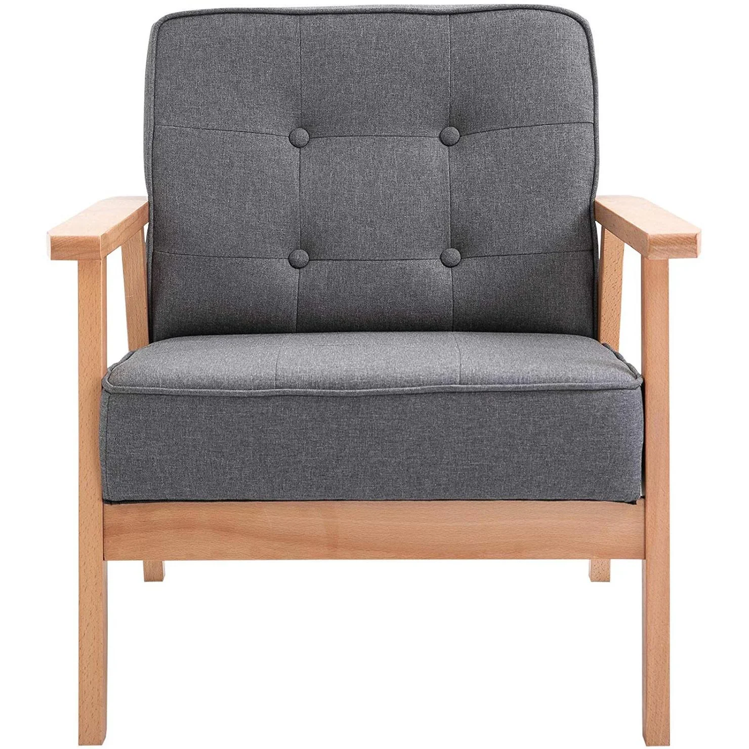 Einzelsofa Loungesessel Polsterstuhl mit Armlehnen Holzrahmen Leinen Grau 64,5 x 70 x 70 cm - 2