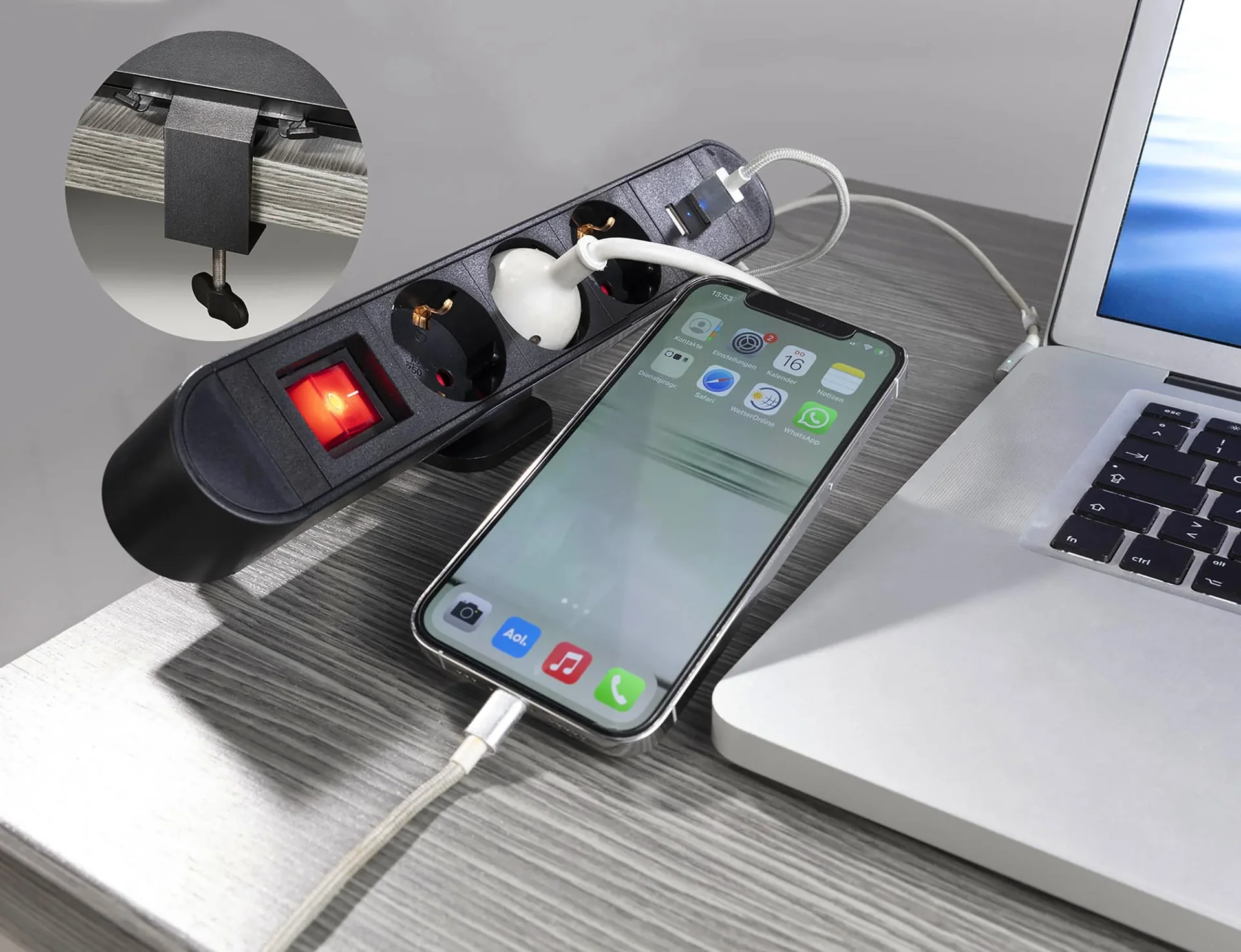 Schreibtisch Energiezentrale mit 2 USB Ladeports - 1