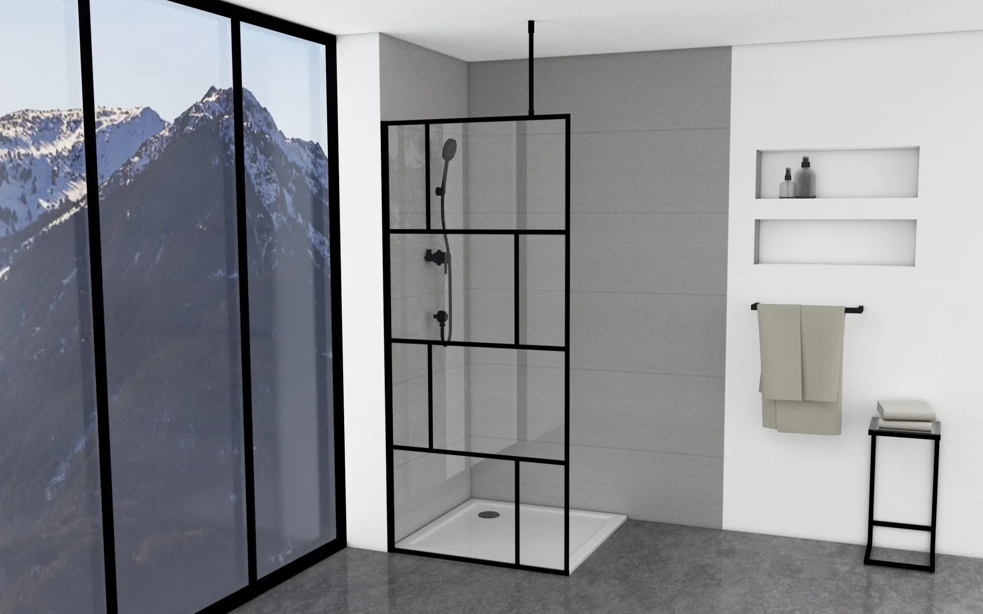 Duschwand in modernem Design 90 x 195 cm - Glasdusche mit matt schwarzen Wandprofil - 4