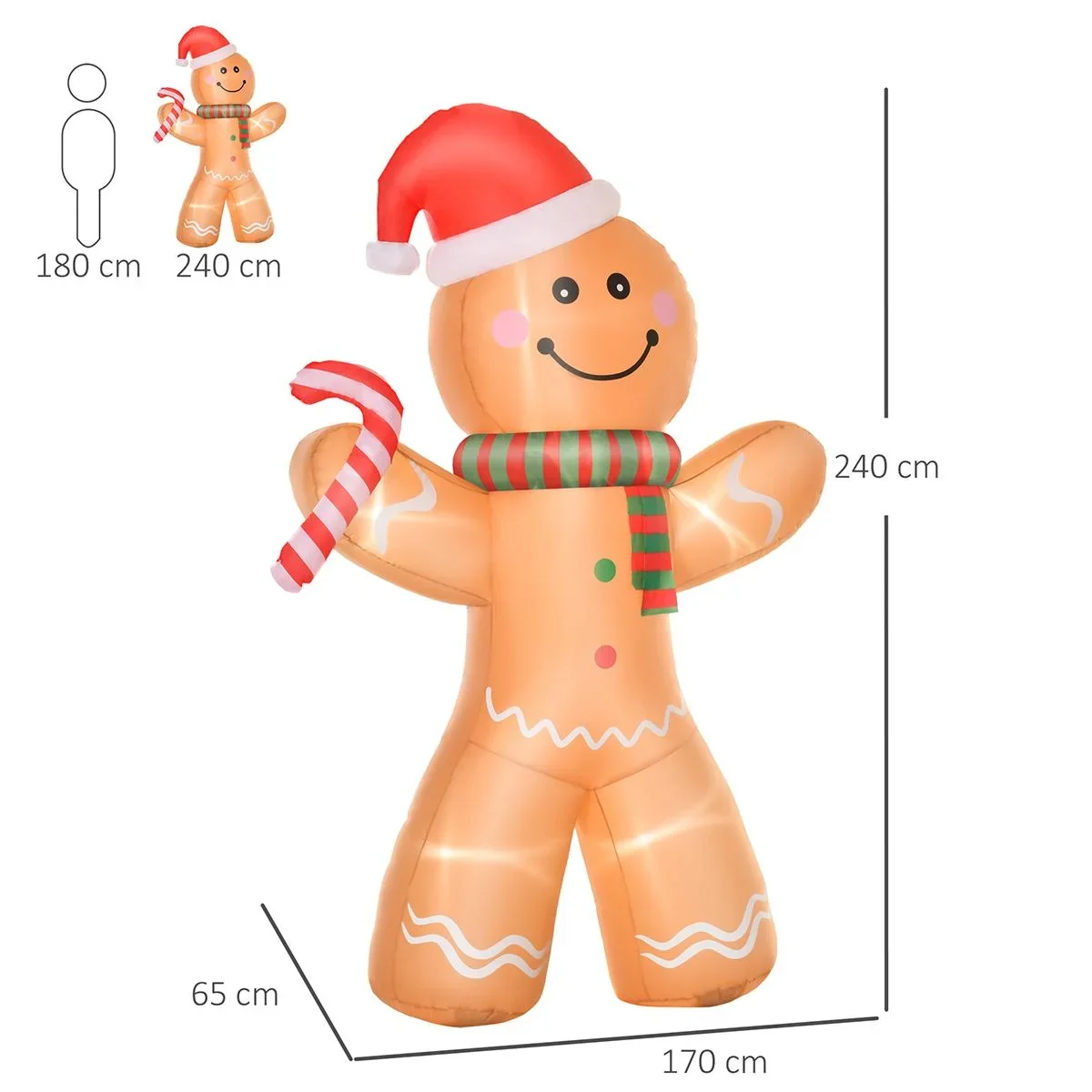Aufblasbarer Lebkuchenmann 2,4 m Weihnachtsdekoration mit Lichtern Aufblasbares Modell Weihnachten Gärten Dekoration aut - 1