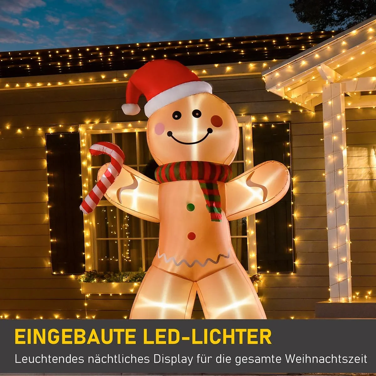 Aufblasbarer Lebkuchenmann 2,4 m Weihnachtsdekoration mit Lichtern Aufblasbares Modell Weihnachten Gärten Dekoration aut - 2