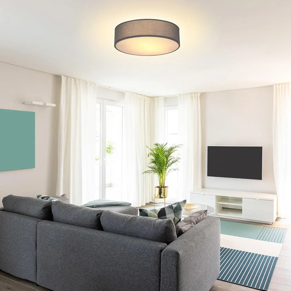 Deckenleuchte - Grau - Stoff - Ø38cm - 6