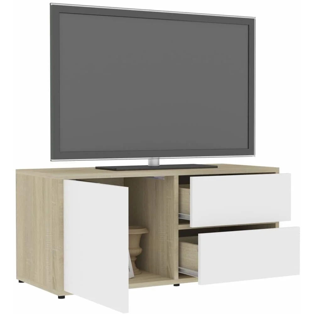 TV-Möbel 80x34x36 cm Spanplatte weiß und Sonoma-Eiche - 0