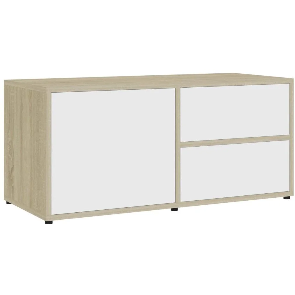 TV-Möbel 80x34x36 cm Spanplatte weiß und Sonoma-Eiche - 1