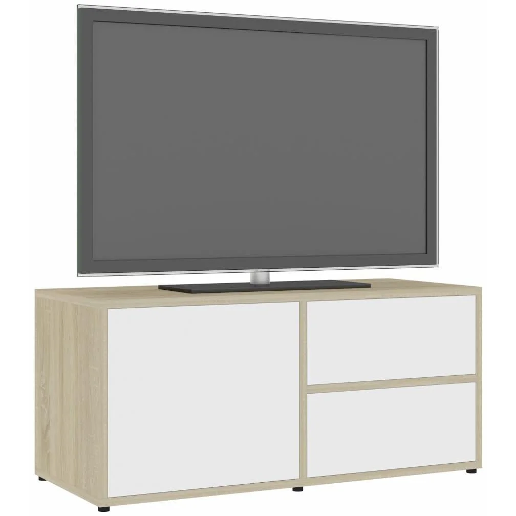 TV-Möbel 80x34x36 cm Spanplatte weiß und Sonoma-Eiche - 4