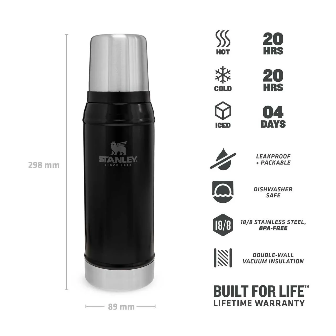 Classic Vakuum-Flasche 0,75 l, matt schwarz, doppelwandige Vakuumisolierung, Trinkbecher - 3