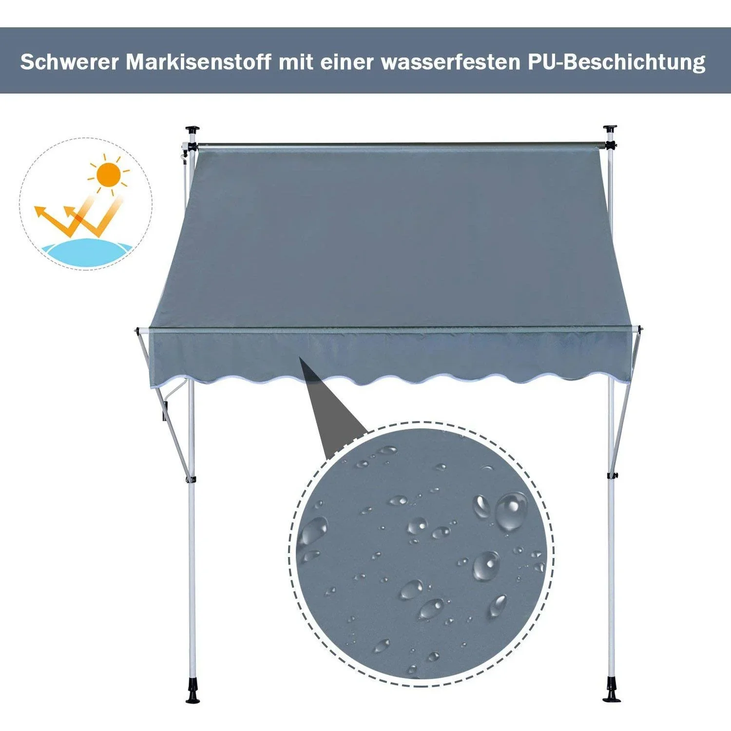 Markise Klemmmarkise Grau 200 x 150cm - 3