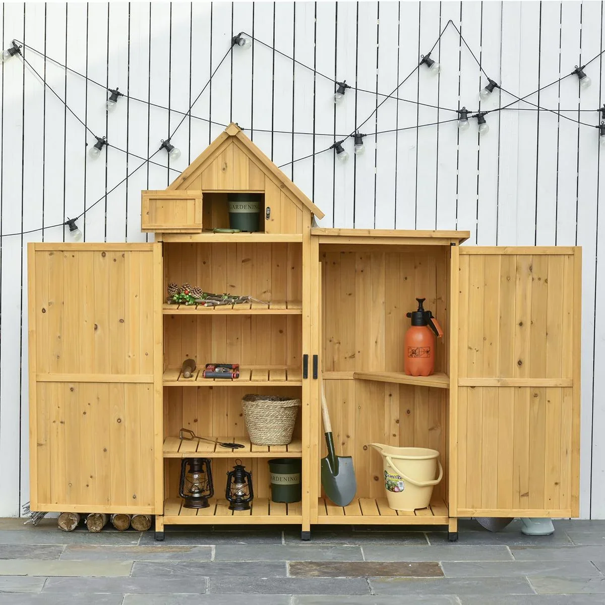 Gartenhaus Gerätehaus Gartenschuppen Doppeltür-Design Holz für den außenbereich wetterfest 138 x 54,5 x 175 cm Gelb - 1