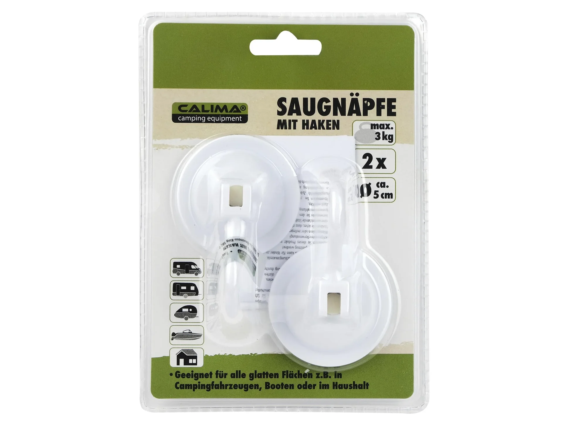Saugnapfhaken 5 cm,  2 Stück, Tragkraft max. 3 kg - 0
