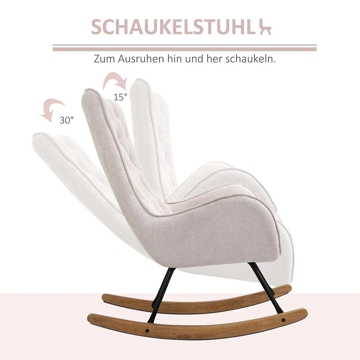 Schaukelstuhl Relaxstuhl Schwingsessel Schaukelsessel Leinen Stahl Cremeweiß 69 x 90 x 100 cm - 2