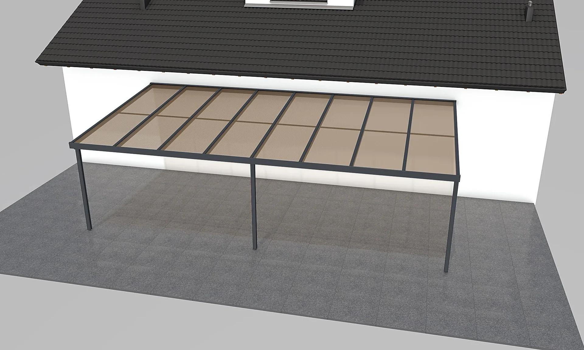 Terrassendach Premium, anthrazit, 8125 x 4060 mm - Acryl Stegplatten 16mm, bronze - 0