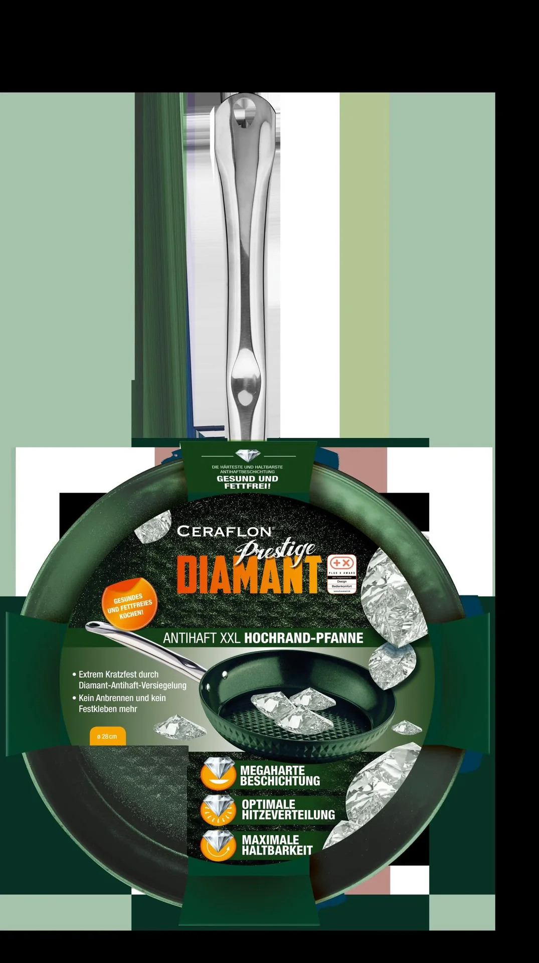 Pfannenset Ceraflon Prestige Diamant XXL Antihaft, 3 teilig Smaragd - Ø 20 cm / 24 cm/ 28 cm - 1