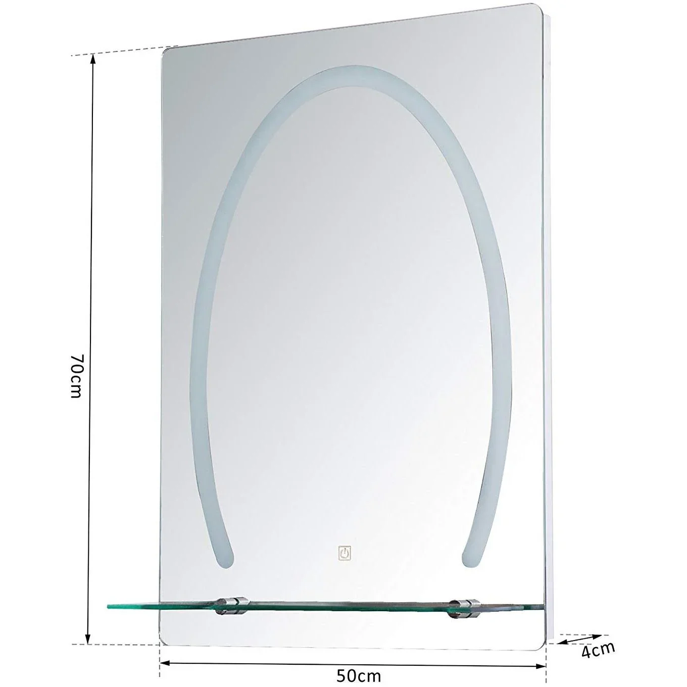 kleankin® LED Badspiegel Badezimmerspiegel Glas-Ablage 30W 70x50cm - 1