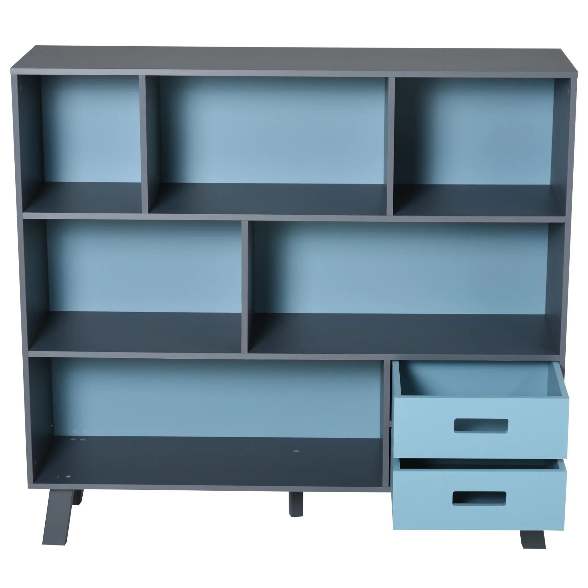 Bücherschrank mit 2 Schubladen, blau - 2