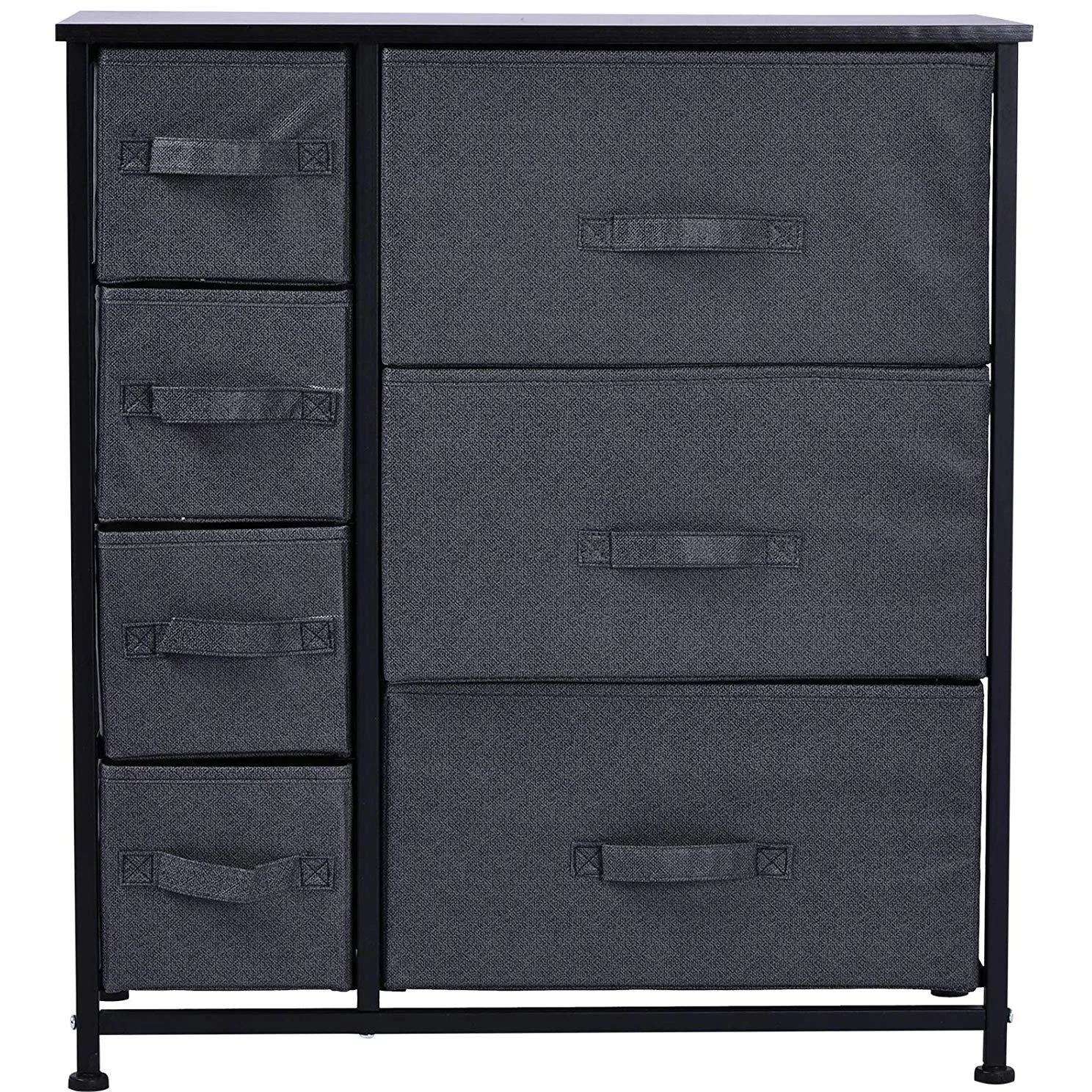 Schubladenschrank Aufbewahrungsschrank mit faltbaren 7 Stoffschubladen Metallgestell + Holz + Leinen Grau 63,5 x 30 x 71 - 2