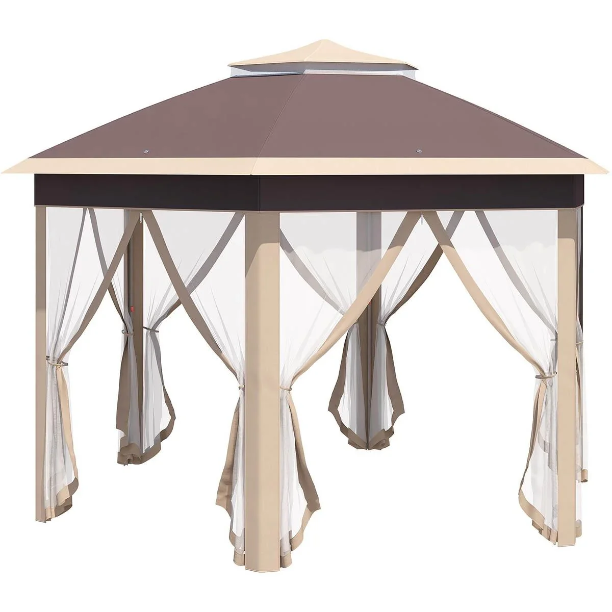Gazebo faltbares Gartenzelt - 4 x 4 m - inkl. Tragetasche - sechseckig - Beige/Khaki - 0