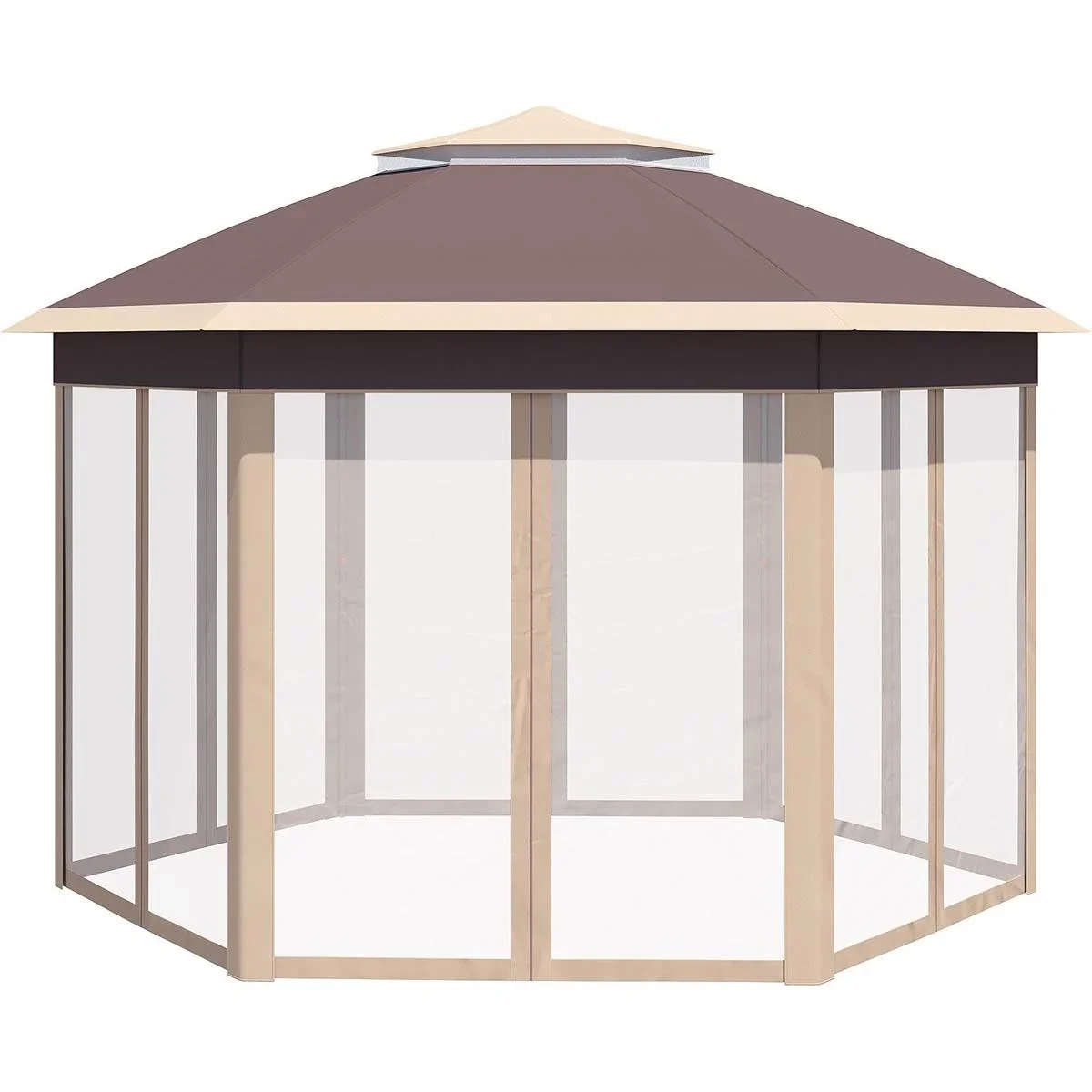 Gazebo faltbares Gartenzelt - 4 x 4 m - inkl. Tragetasche - sechseckig - Beige/Khaki - 3