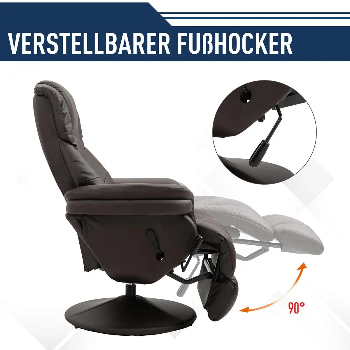Relaxsessel, Fernsehsessel, Einzelsofa 135 °Neigung, Stahl+PU+Schaumstoff+Kunststoff, Braun, 79 x 81 x 107 cm - 0