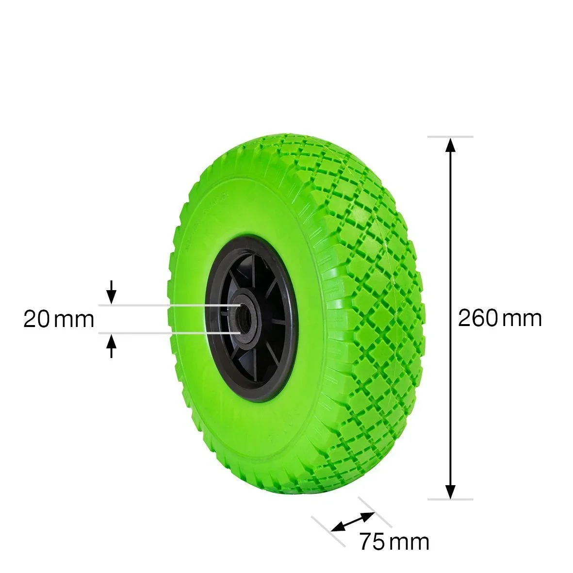 Sackkarrenrad PANNENSICHER - Ø Rad 260 mm, PU geschäumtes Rad, Rollenlager, Felge 75 mm, Achse 20 mm, Tragkraft 100 kg - 2