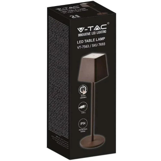 VT-7563 Tischleuchte - 3000K - Dimmbar durch Berührung - Wiederaufladbar - Braun - 4