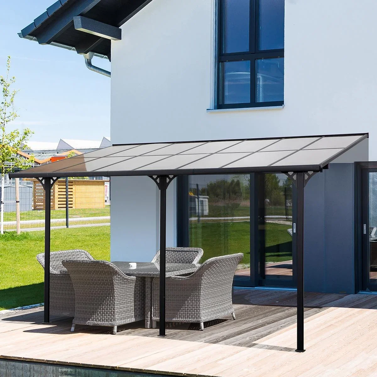 Pergola Pavillon 4 x 3 m Gartenpavillon Überdachung Zelt 225-270 cm höhenverstellbar Sonnenschutz Terrassendach Anbaupa - 2