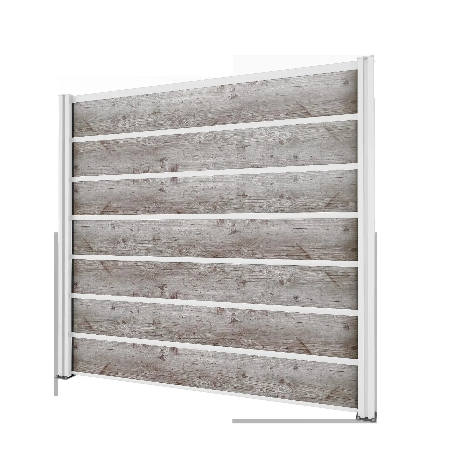 Sichtschutz Grundelement, weiß, 2,02 x 1,86 m, Schichtstoffplatten Holzoptik - 0