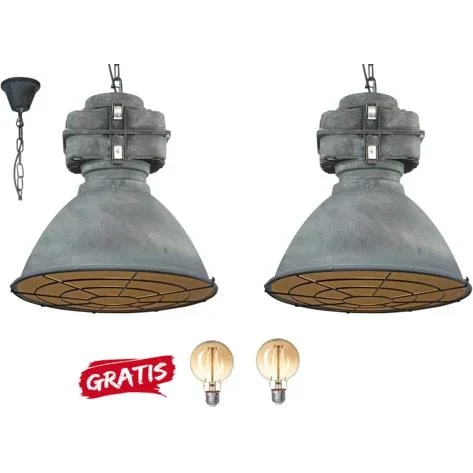 2x Hängelampe Anouk XL mit Raster 93680/70 Beton 48cm inkl. 2x warme Lampen - 1