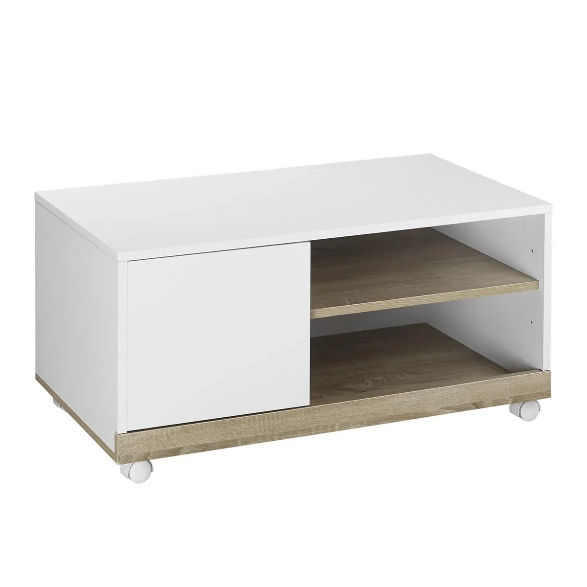 TV Schrank TV-Ständer mit 2 Rollen Spanplatte, Weiß, 80 x 45 x 39,5 cm - 2