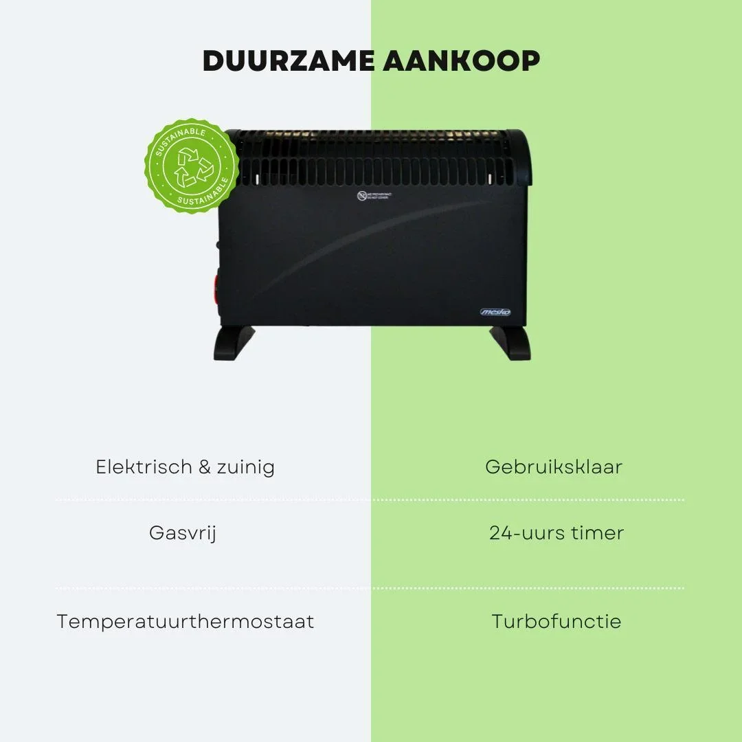 Mesko Elektrokonvektor - 3 Heizstufen - 2000W - bis zu 20m² - Schwarz - einstellbarer Thermostat - 2