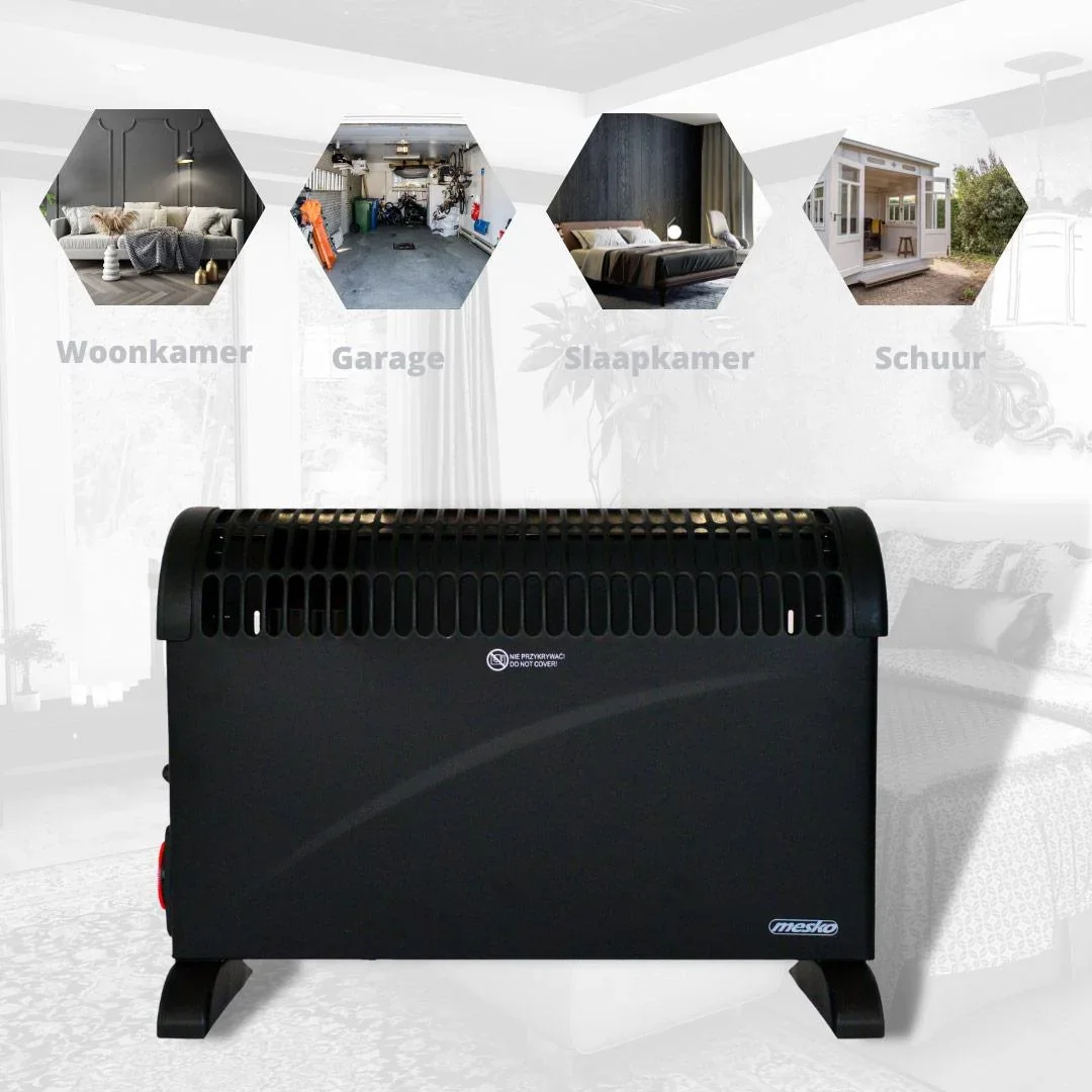 Mesko Elektrokonvektor - 3 Heizstufen - 2000W - bis zu 20m² - Schwarz - einstellbarer Thermostat - 3
