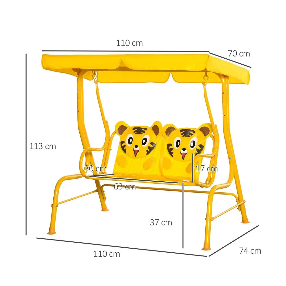 Kinderschaukel 2-Sitzer mit verstellbarem Sonnendach für 3-6 jährige Kinder Metall gelb 110 x 74 x 113 cm - 0