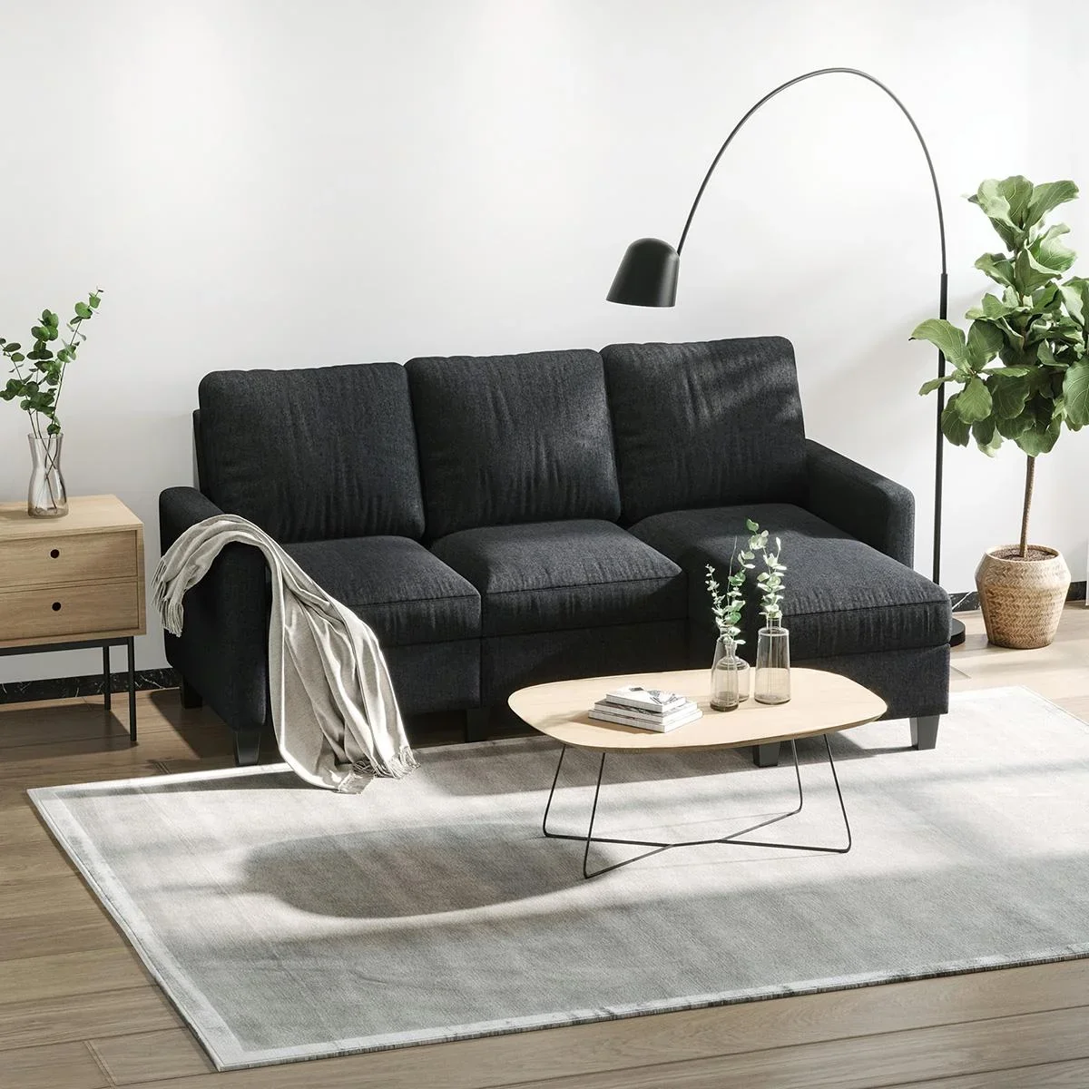 3-Sitzer Sofa mit zwei Liegesesseln und einer Chaiselounge Dunkelgrau - 1