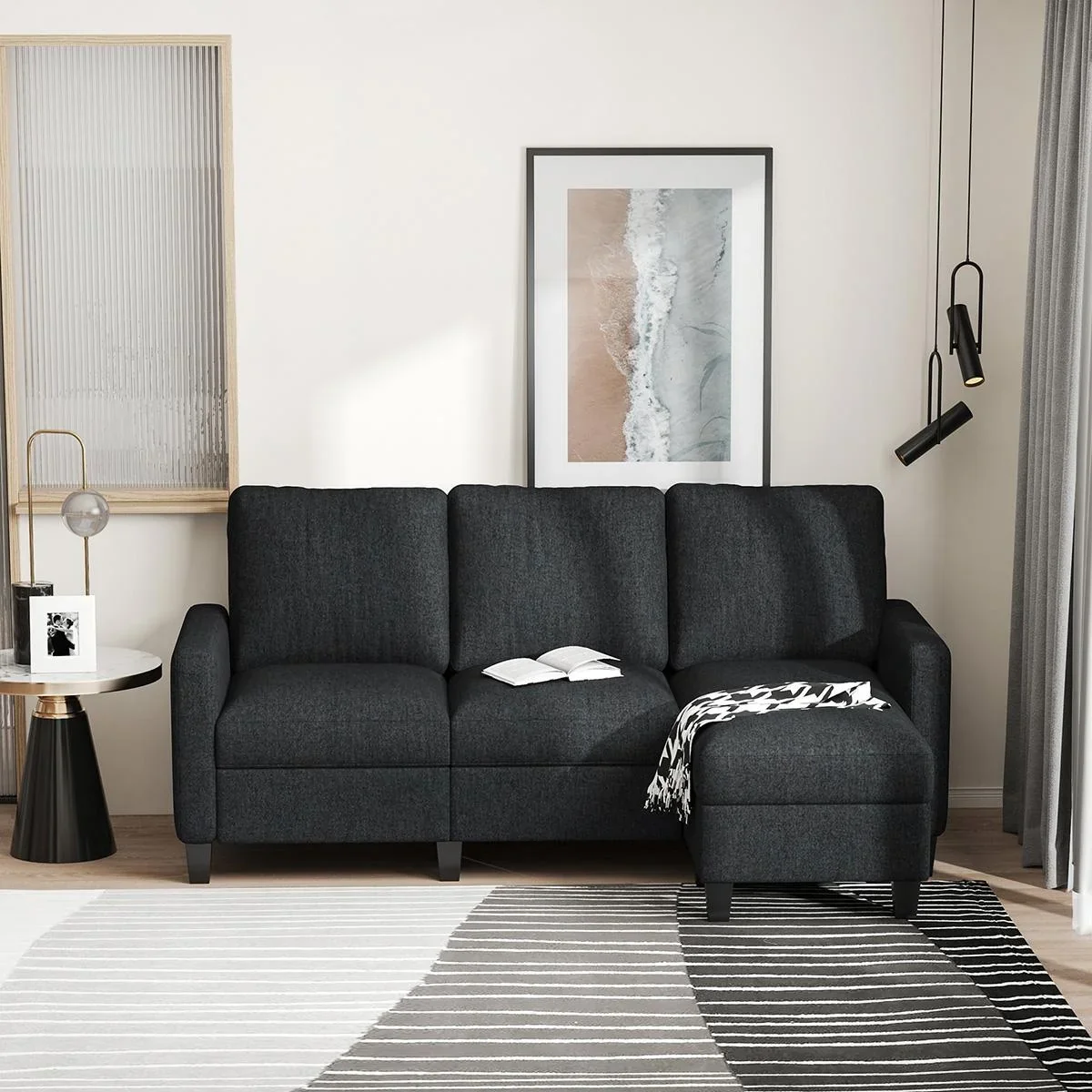 3-Sitzer Sofa mit zwei Liegesesseln und einer Chaiselounge Dunkelgrau - 2