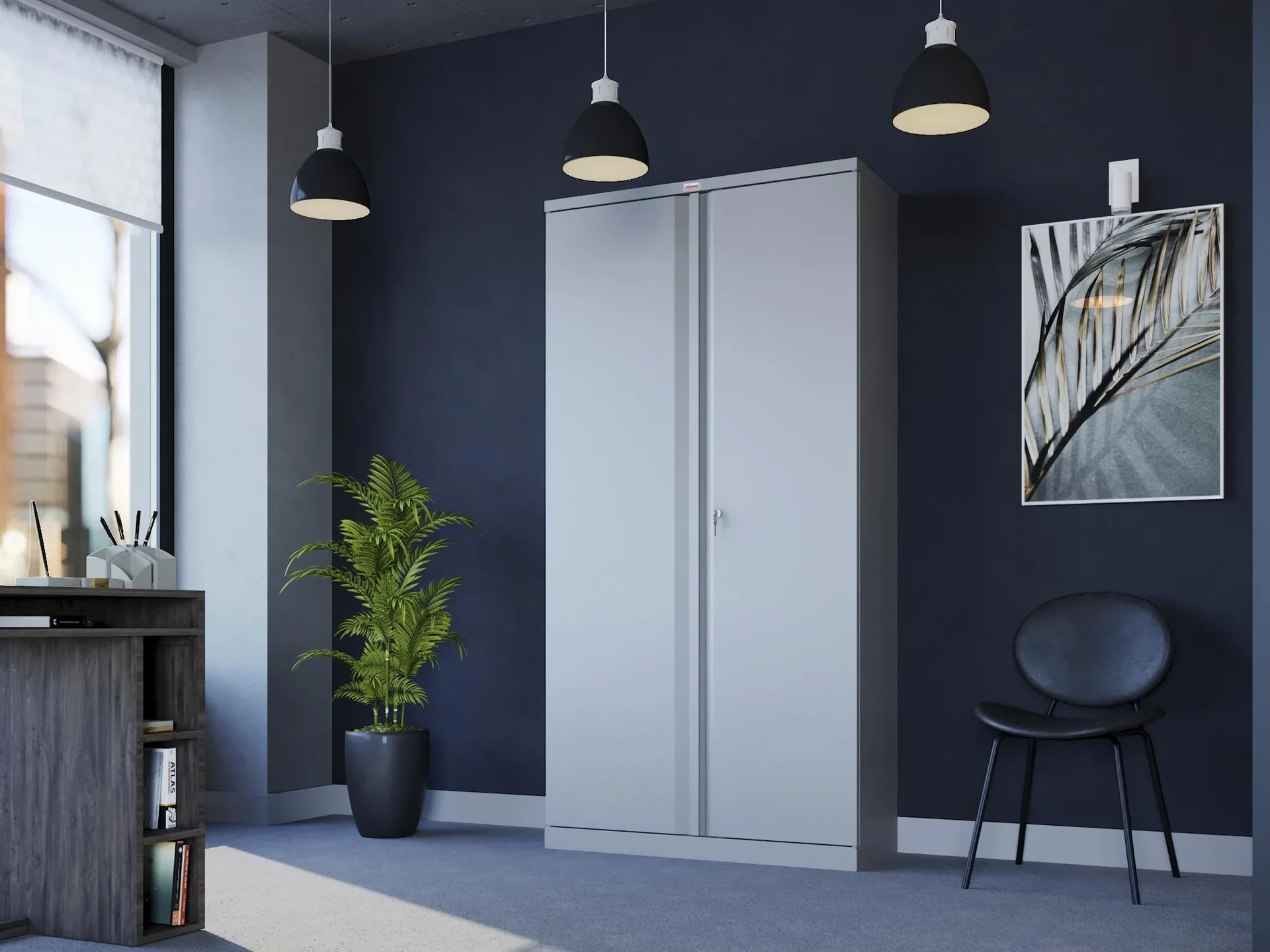 Aufbewahrungsschrank SCL-Serie aus Stahl mit 2 Türen und 4 Einlegeböden mit Schlüsselschloss, grau - 1