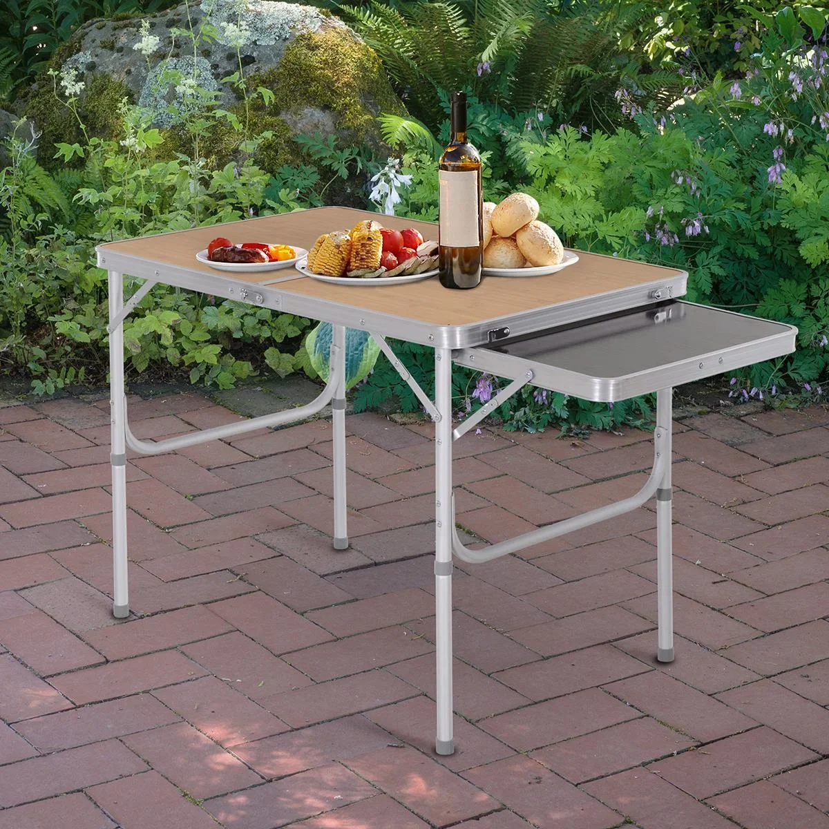 Campingtisch mit seitlicher Tischplatte hellbraun/schwarz - 1