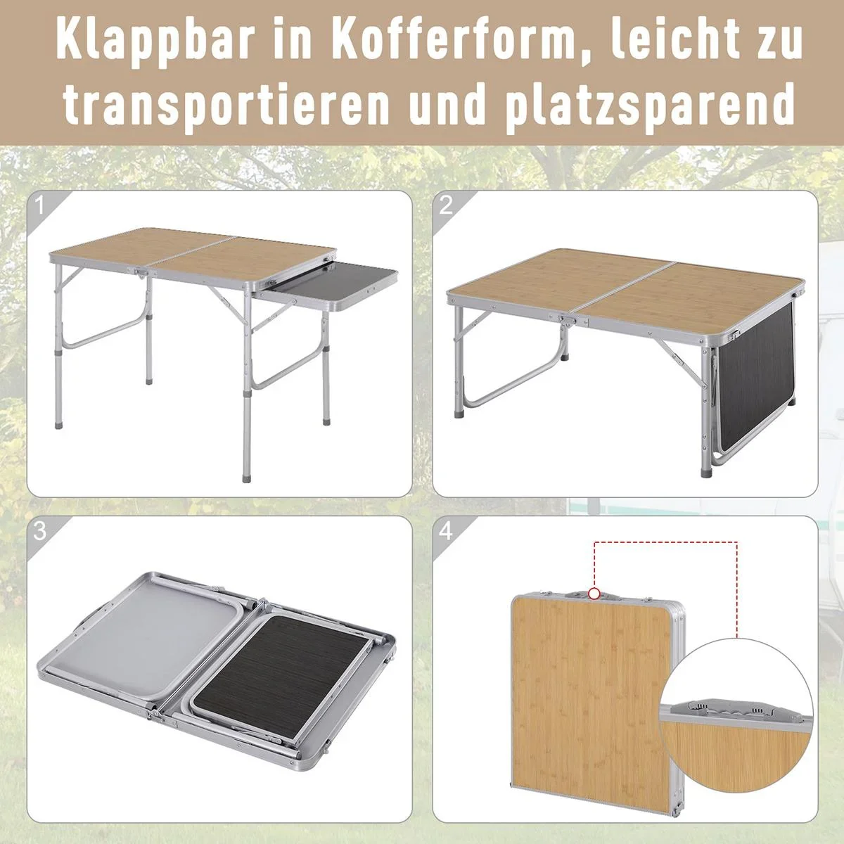 Campingtisch mit seitlicher Tischplatte hellbraun/schwarz - 2