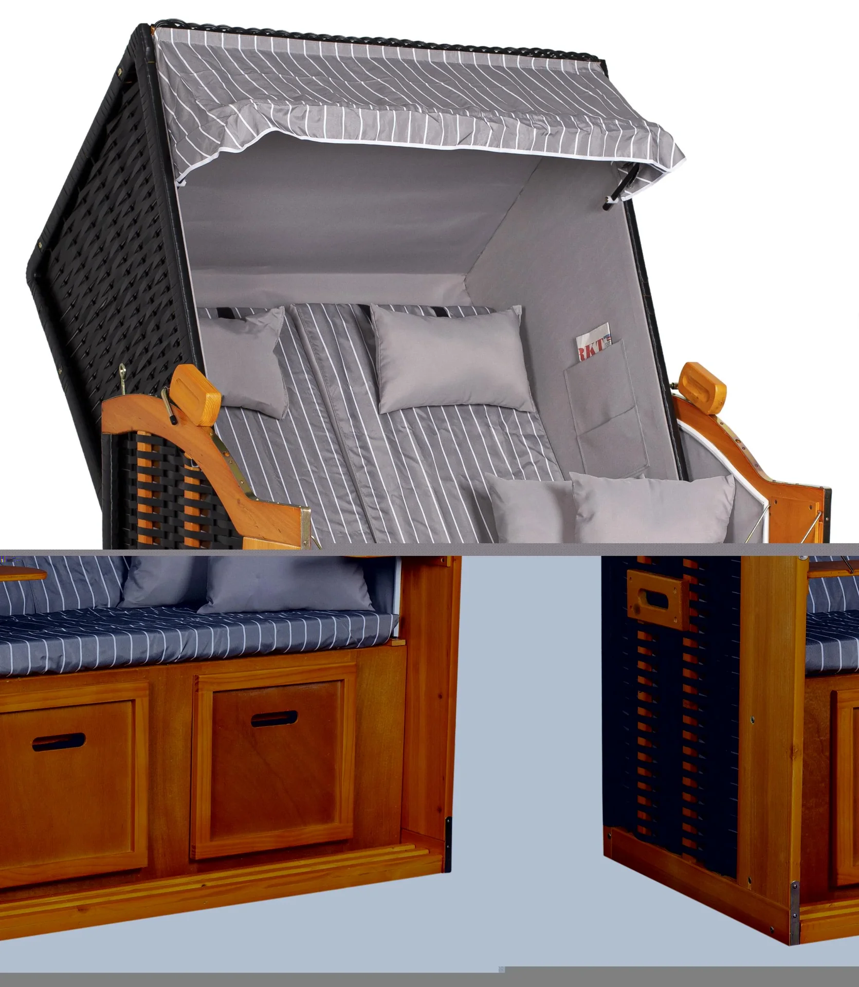 Strandkorb "Ostsee" gestreift royal grau - 0