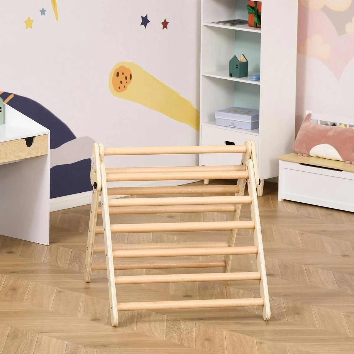 Kletterdreieck aus Holz faltbares KletterDreieck für Kinder und Baby 3-6 Jahre Indoor Sprossendreieck Natur 85,4 x 69,5 - 1