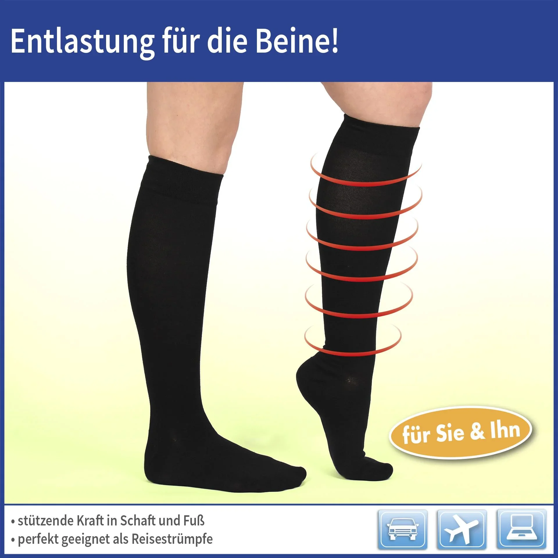 Stützkniestrümpfe Energy LYCRA, schwarz, Größe 35 - 38, 1 Paar - 1