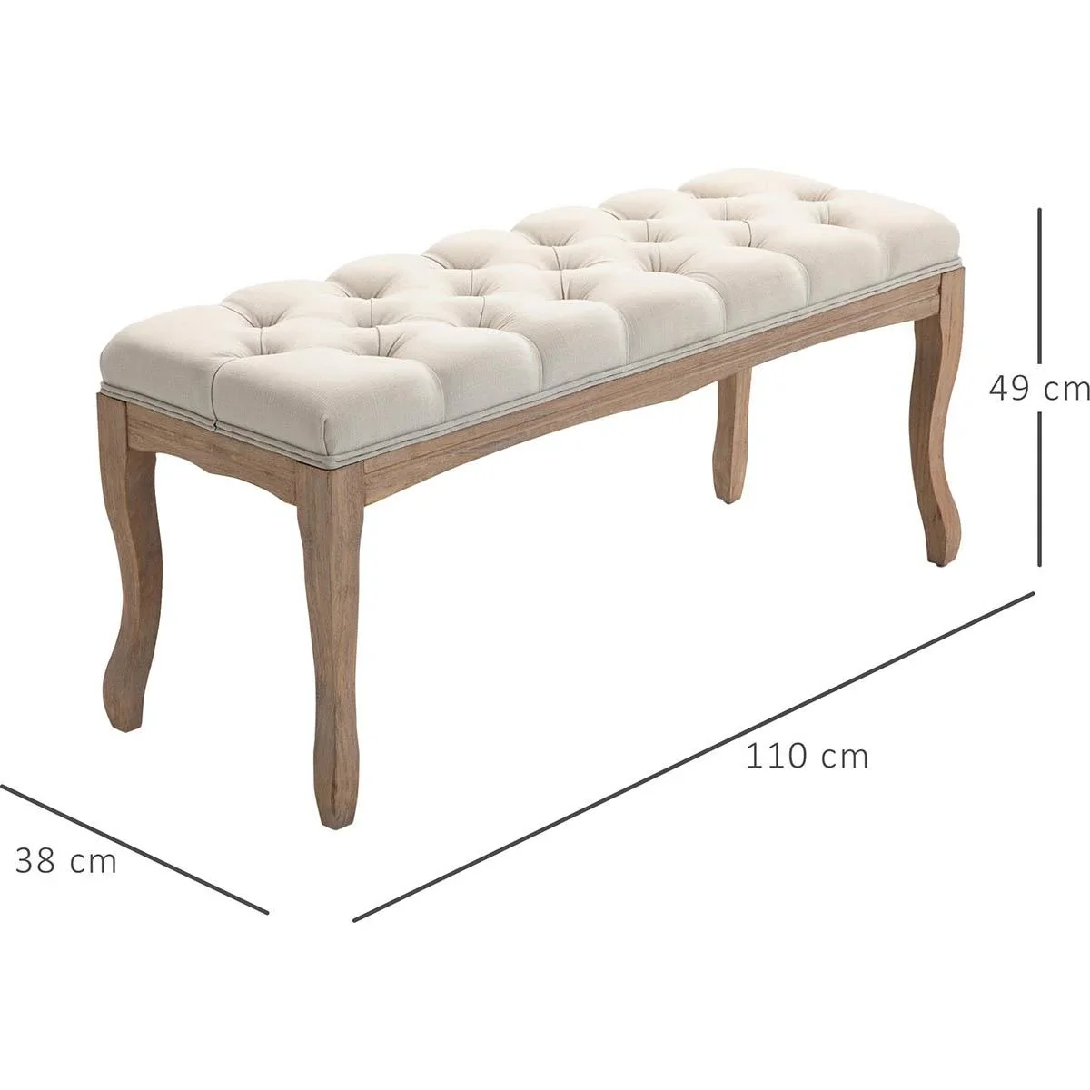 Polsterbank Sitzbank Truhenbank Schuhbank Vintage Bettbank Schlafzimmer Wohnzimmer Flur Gummiholz Leinen Beige 110 x 38 - 0